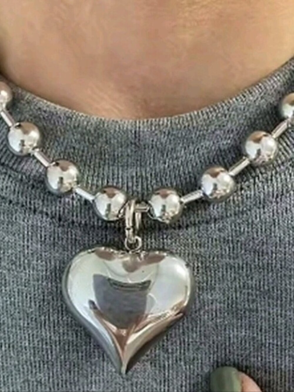Silver Heart Pendant Beaded Choker - Women Jewelry